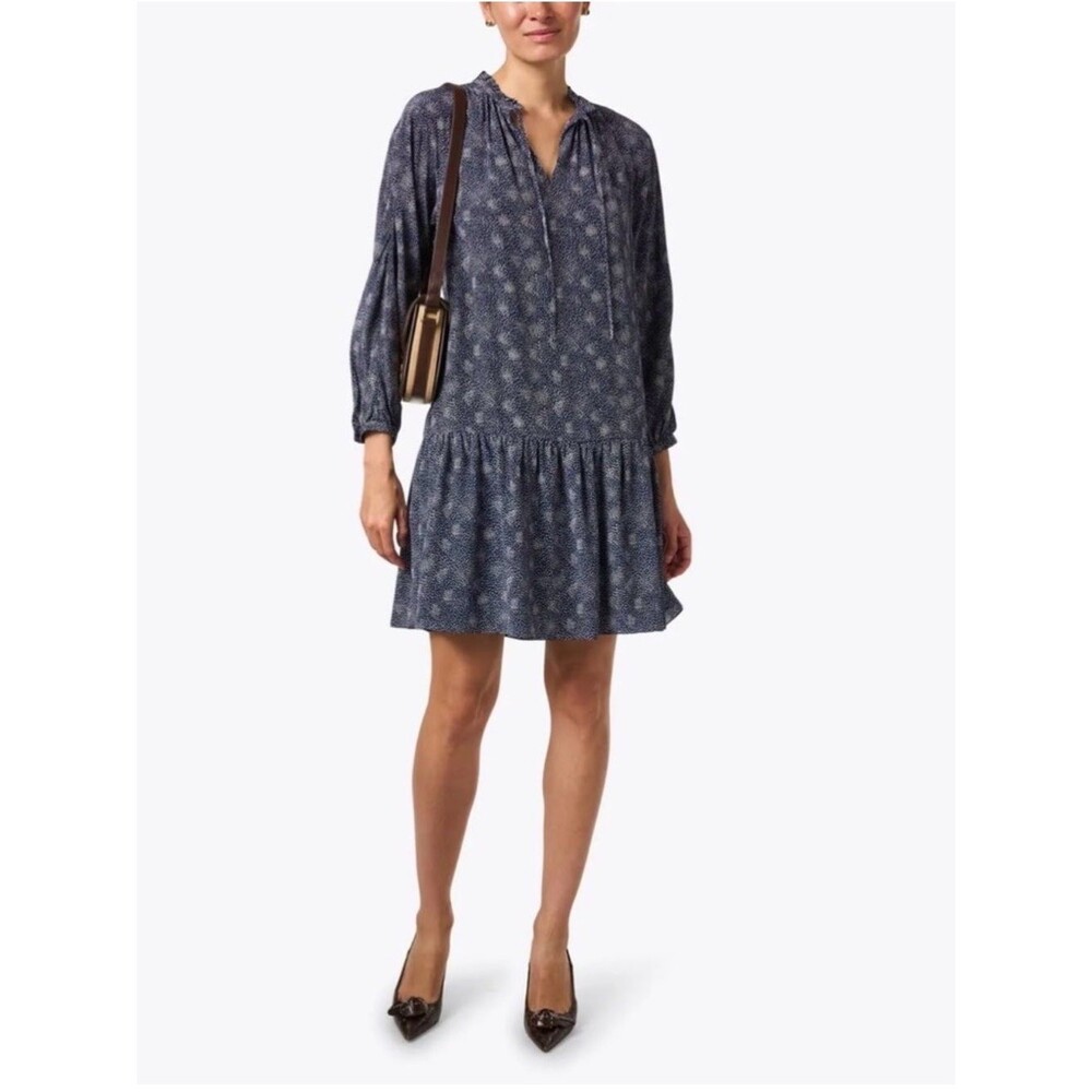 NWT A.P.C. Rue Madame Paris Navy Printed Drop Waist Mini Dress Size 40